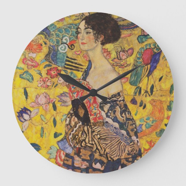 Reloj Redondo Grande Gustav Klimt - Dama Con Ventilador (Anverso)