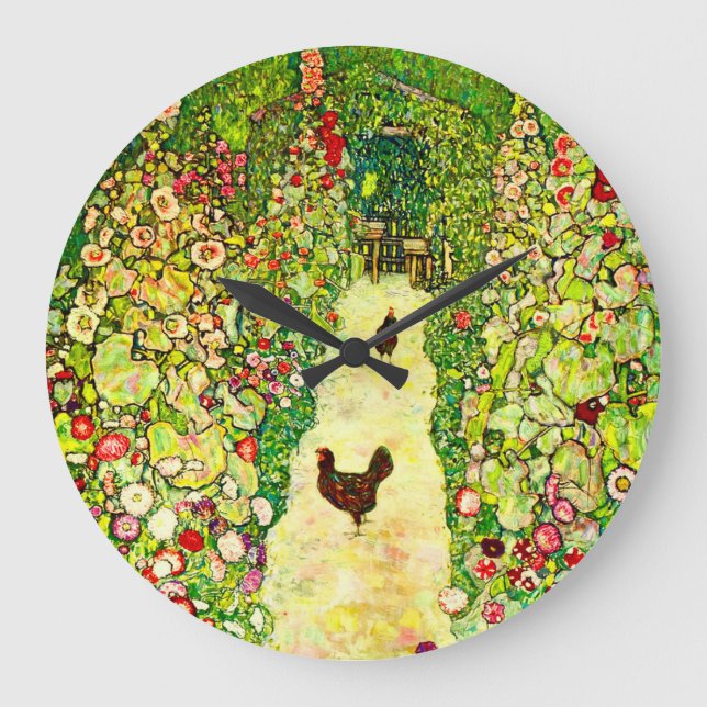 Reloj Redondo Grande Gustav Klimt Garden with Chickens (Anverso)
