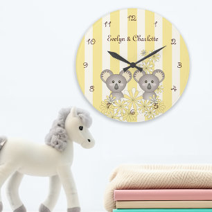 Reloj Redondo Grande Habitación de niños / guardería de gemelos koala b