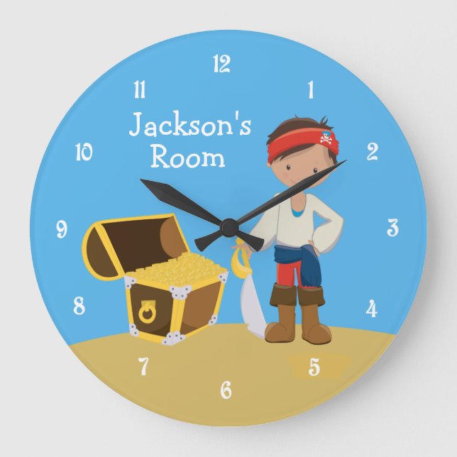 Reloj Redondo Grande Habitación del Personalizado Pirate Boy (Anverso)
