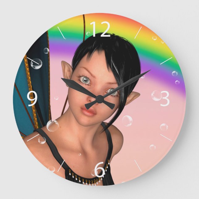 Reloj Redondo Grande Hada bajo arcoíris (Anverso)