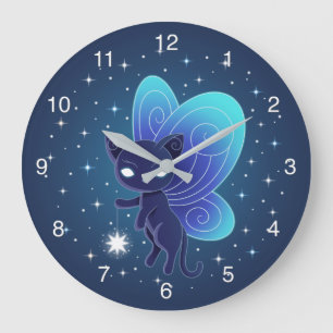 Reloj Redondo Grande Hada Pixie Gato Estrella Nocturna