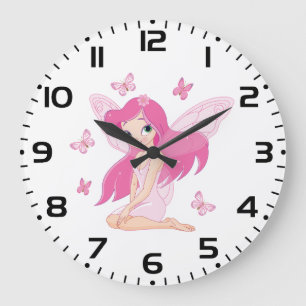 Reloj Redondo Grande Hada Rosa Linda y Mariposas Mágicas