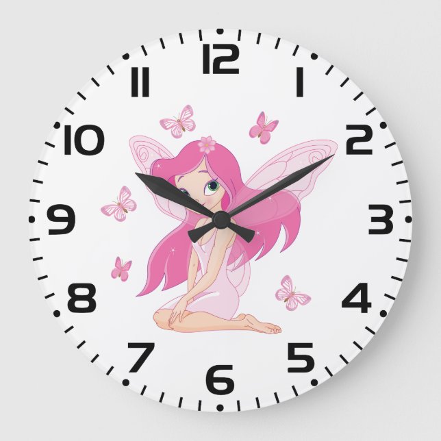 Reloj Redondo Grande Hada Rosa Linda y Mariposas Mágicas (Anverso)