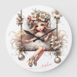 Reloj Redondo Grande Hadas de Navidades blancos