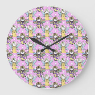 Reloj Redondo Grande Hadas Lindas y Estrellas y Lunas Patrón
