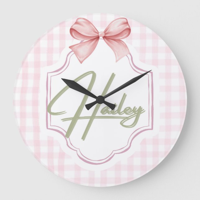 Reloj Redondo Grande Hailey Baby Nursery Bow&Gingham (Anverso)