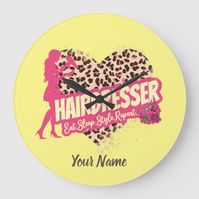 Reloj Redondo Grande Hairdresser Leopard Hair Hustler Hairstylist (Anverso)