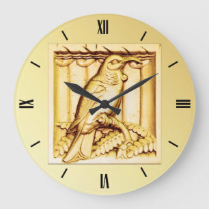 Reloj Redondo Grande Halcón de piedra tallada Art Deco - oro