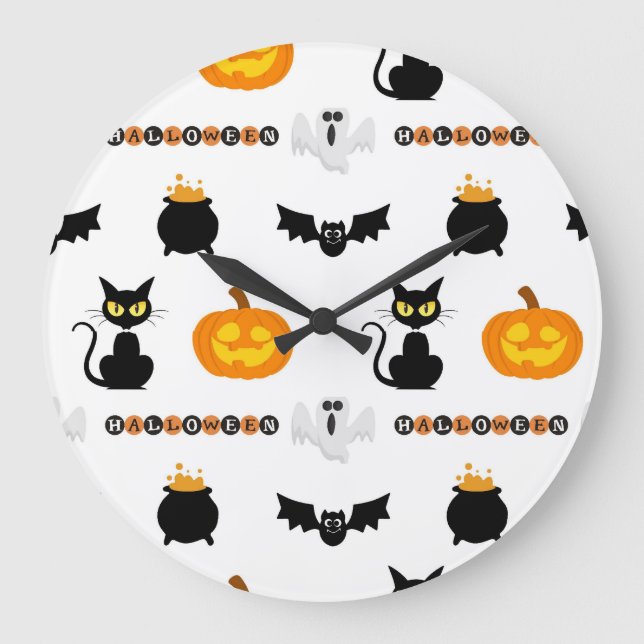 Reloj Redondo Grande Halloween and cat-themed wall clock. (Anverso)
