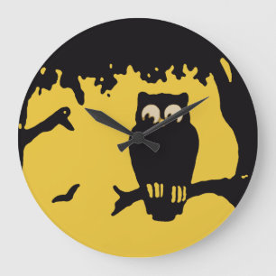 Reloj Redondo Grande Halloween antiguo, búho espeluznante en árbol con 