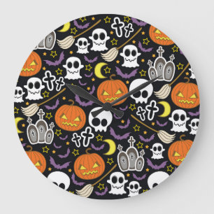 Reloj Redondo Grande Halloween atemorizante: Diseño de fondo temático.