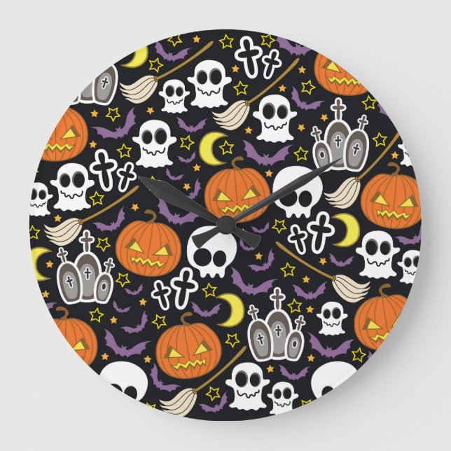 Reloj Redondo Grande Halloween atemorizante: Diseño de fondo temático. (Anverso)