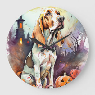 Reloj Redondo Grande Halloween Basset Hound Con Calabazas Asustadas
