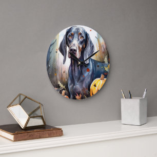 Reloj Redondo Grande Halloween Bluetick Coonhound Con Calabazas Espeluz