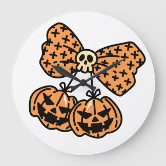 Reloj Redondo Grande Halloween, Calabazas Gemelas de Terror con Cinta d