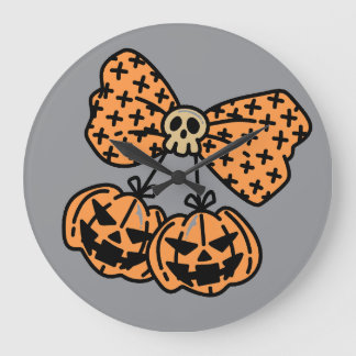 Reloj Redondo Grande Halloween, Calabazas Gemelas de Terror con Cinta d