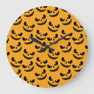 Reloj Redondo Grande Halloween: caras de miedo, estilo vintage.
