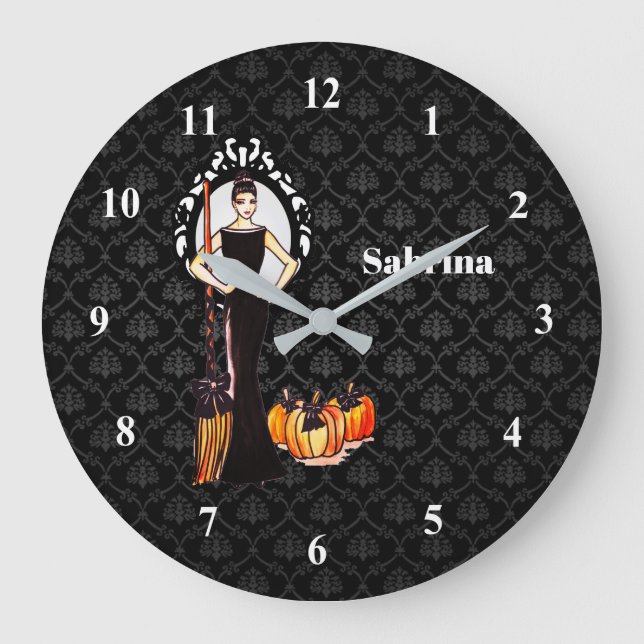 Reloj Redondo Grande Halloween Clásico Elegante Vestido Largo Negro (Anverso)