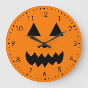 Reloj Redondo Grande Halloween con cara de calabaza Naranja