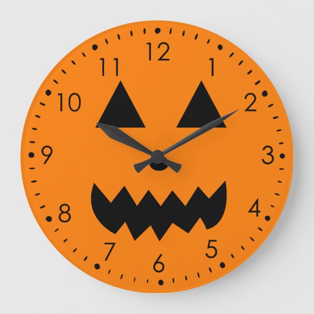 Reloj Redondo Grande Halloween con cara de calabaza Naranja (Anverso)