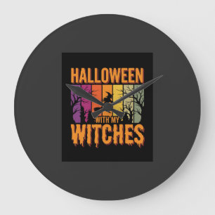 Reloj Redondo Grande Halloween Con Mis Brujas Puesta De Sol Retro