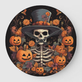 Reloj Redondo Grande Halloween Creepy Scary Sonriendo Skeleton