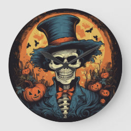 Reloj Redondo Grande Halloween Creepy Scary Sonriendo Skeleton