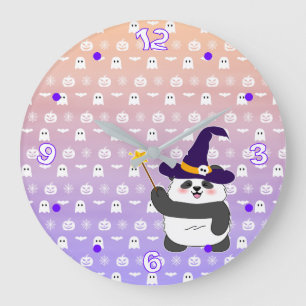 Reloj Redondo Grande Halloween Curte Baby Panda Witch Magic Wand