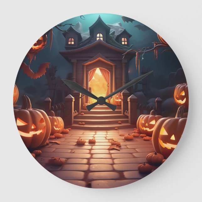 Reloj Redondo Grande Halloween de calabaza brillante (Anverso)