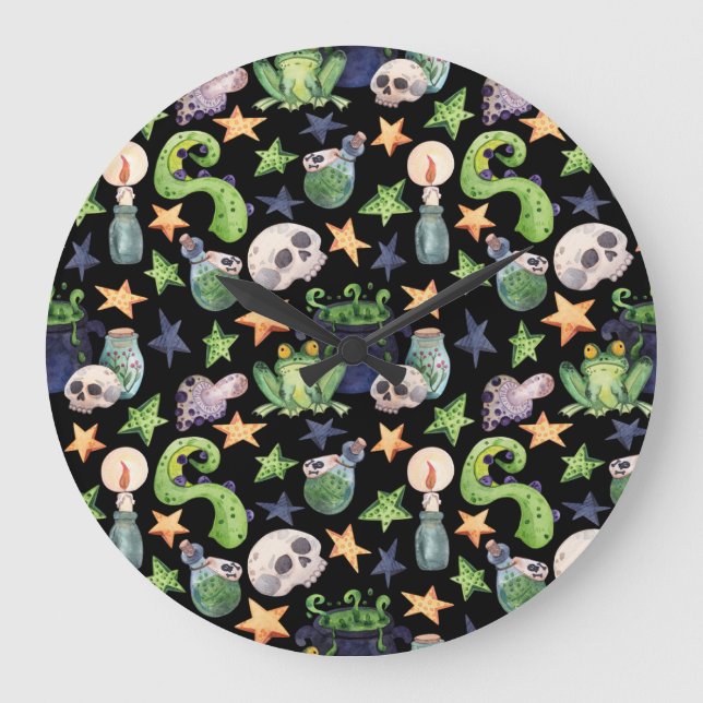 Reloj Redondo Grande Halloween de fantasía: Patrón oscuro dibujado a ma (Anverso)