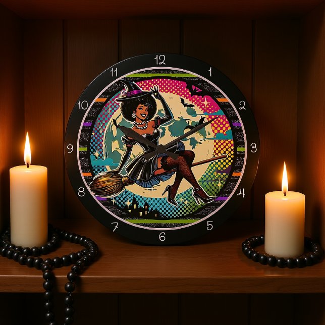Reloj Redondo Grande Halloween de la bruja del arte pop (Subido por el creador)