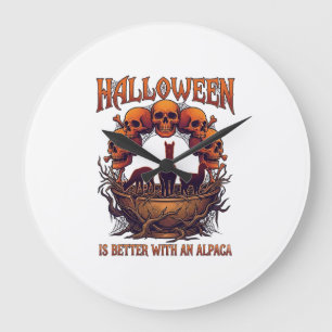 Reloj Redondo Grande Halloween Es Mejor Alpaca Calaveras Naranjas Araña
