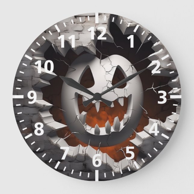 Reloj Redondo Grande Halloween Fantasma Crackeado De Halloween 3D (Anverso)