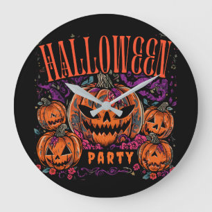 Reloj Redondo Grande Halloween, Florece aquelarre de calabaza, Gótico