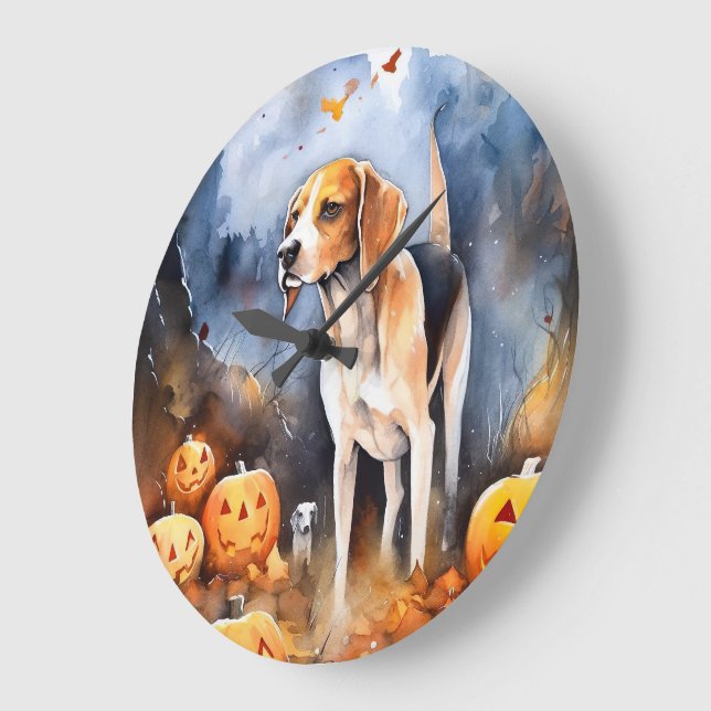 Reloj Redondo Grande Halloween Foxhound American English con calabazas (Ángulo)