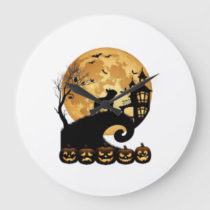 Reloj Redondo Grande Halloween French Bulldog Luna Calabazas Espeluznan