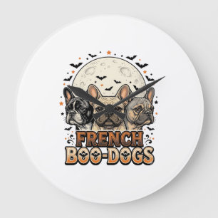 Reloj Redondo Grande Halloween Frenchie Boo Dogs Divertido Vintage_1