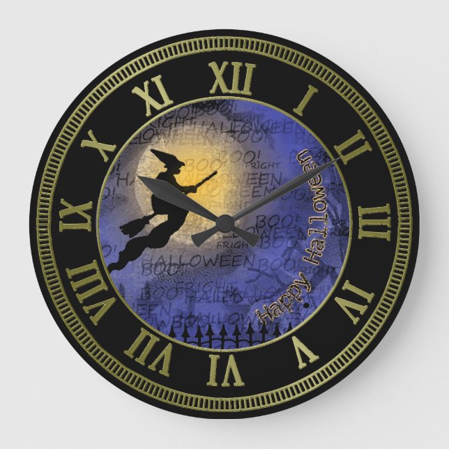 Reloj Redondo Grande Halloween Full Moon and Witch (Anverso)