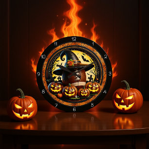 Reloj Redondo Grande Halloween, Gorra de brujas de fútbol