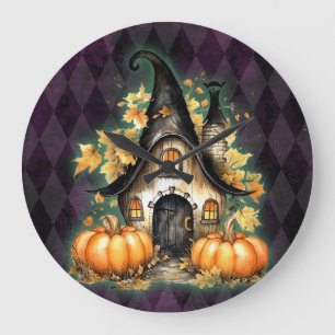 Reloj Redondo Grande Halloween Gothic Fall Hada Cottage Purple Argyle