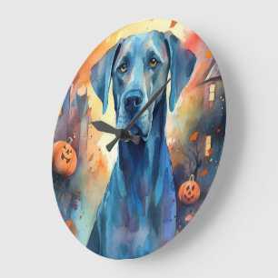 Reloj Redondo Grande Halloween Gran Dane Con Calabazas Temerosas