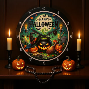 Reloj Redondo Grande Halloween Green Cauldron