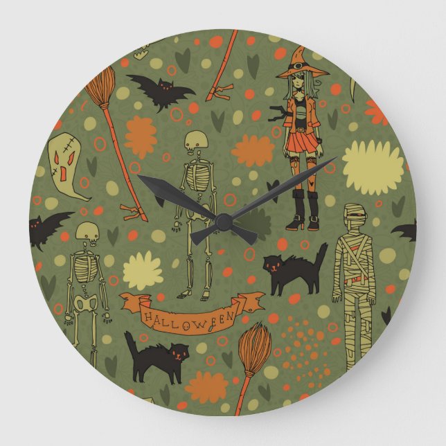 Reloj Redondo Grande Halloween Haunt: Mezcla de cosechas espeluznantes (Anverso)