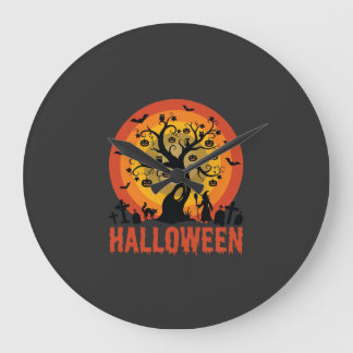 Reloj Redondo Grande Halloween Haunted Tree Witch and Black Cats