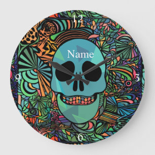 Reloj Redondo Grande Halloween Hippie Skull Thunder_Cove