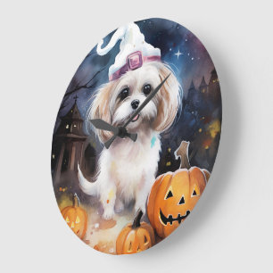 Reloj Redondo Grande Halloween Malti Tzu con calabazas aterradoras