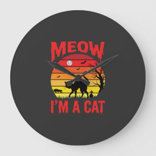 Reloj Redondo Grande Halloween Meow Soy un Gato Atardecer Retro