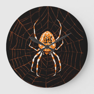 Reloj Redondo Grande Halloween Naranja negro de araña de cosecha person