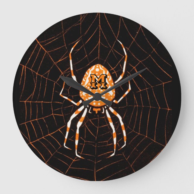 Reloj Redondo Grande Halloween Naranja negro de araña de cosecha person (Anverso)